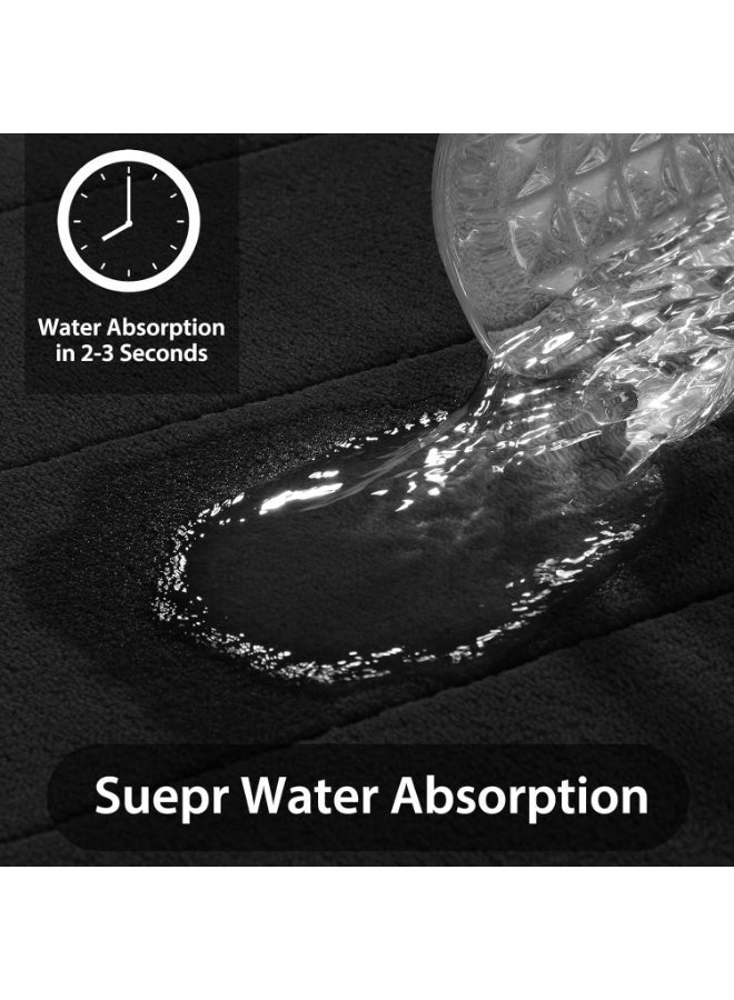 MostNow 3Pcs Bathroom Rugs, Memory Foam Bath Mat Set, Toilet Mats, Soft Comfortable, Water Absorption, Non-Slip, Thick, Machine Washable, Easier to Dry for Floor Mats, Gray (Black) - Image 4