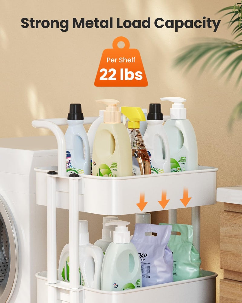 Pipishell 3 Tier Mesh Utility Cart, Rolling Metal Organization Cart with Handle and Lockable Wheels, Multifunctional Storage Shelves for Kitchen Living Room Office White - Image 5