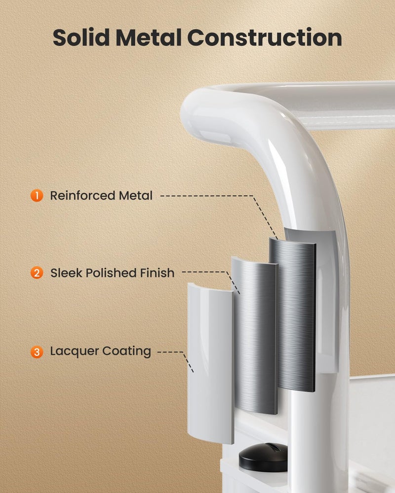 Pipishell 3 Tier Mesh Utility Cart, Rolling Metal Organization Cart with Handle and Lockable Wheels, Multifunctional Storage Shelves for Kitchen Living Room Office White - Image 4