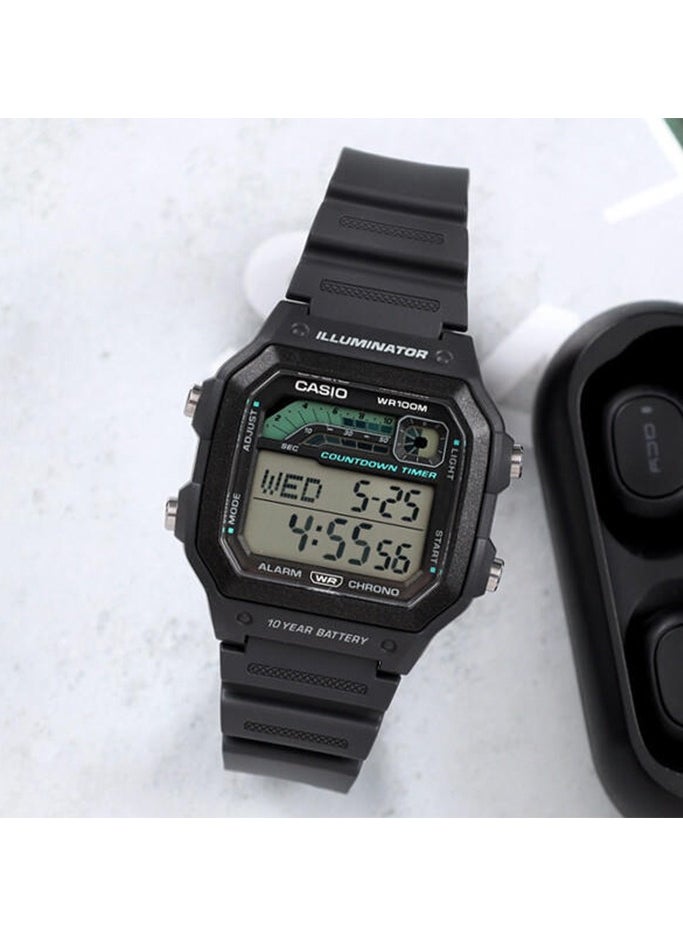 CASIO Casio Illuminator 10-Year Battery Countdown Timer Alarm Chronograph Men's Digital Watch WS1600H-8AV, Dark Grey  - Image 3