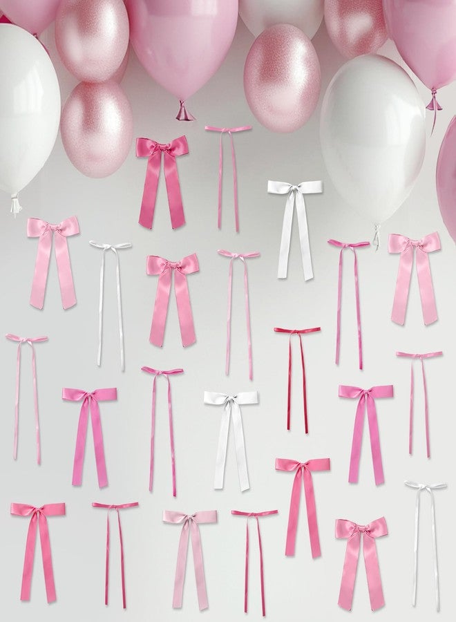 Whaline 46Pcs Pink Ribbon Bow Wall Decor DIY Bow Backdrop Photo Props for Coquette Birthday Baby Shower Bachelorette Wedding Party Room Decoration, 4 Sizes - Image 5