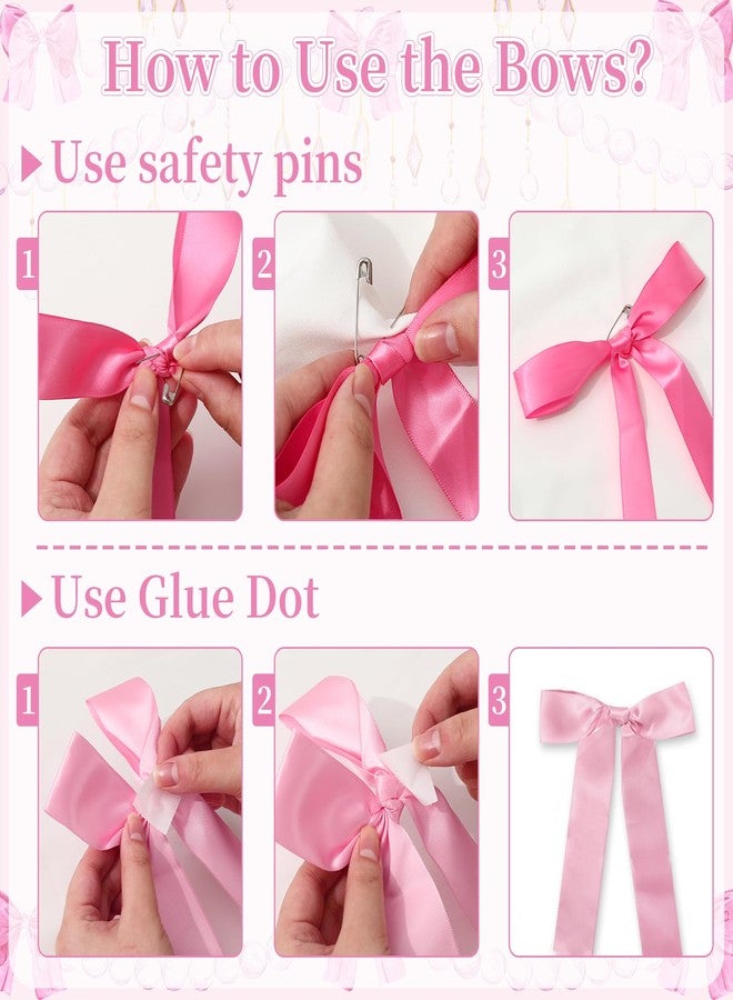 Whaline 46Pcs Pink Ribbon Bow Wall Decor DIY Bow Backdrop Photo Props for Coquette Birthday Baby Shower Bachelorette Wedding Party Room Decoration, 4 Sizes - Image 4