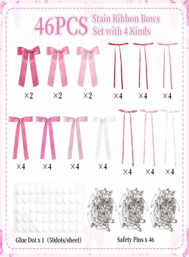 Whaline 46Pcs Pink Ribbon Bow Wall Decor DIY Bow Backdrop Photo Props for Coquette Birthday Baby Shower Bachelorette Wedding Party Room Decoration, 4 Sizes - Image 3
