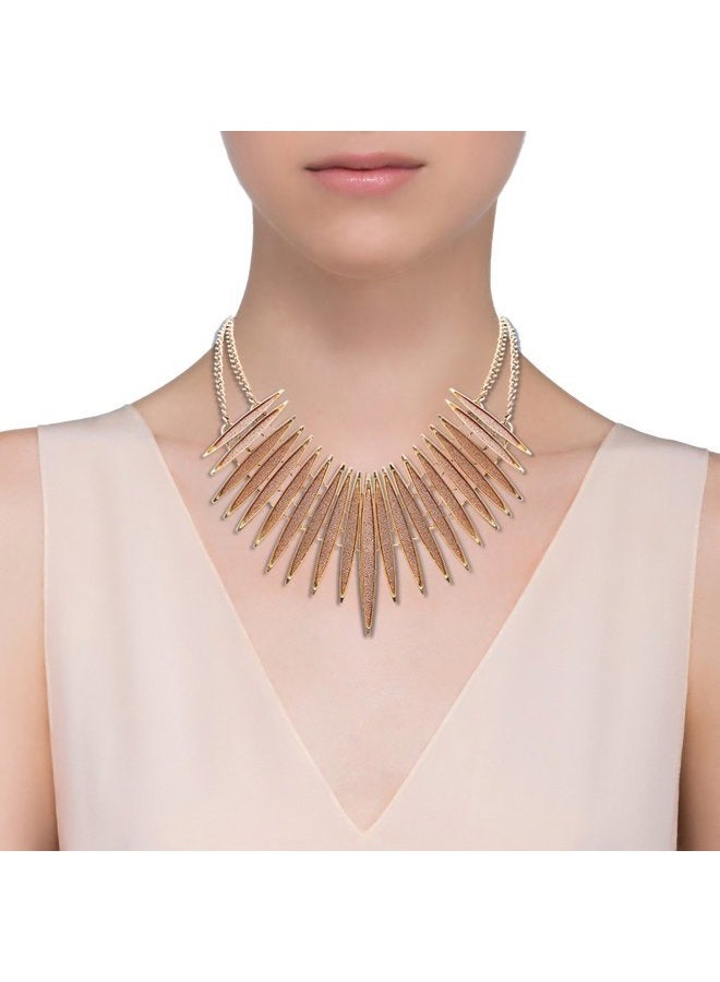 MOLOCH Sparkling Druzy Leaf Choker Necklace Fashion Gold-Tone Collar Necklace Bib Statement Chunky Tribal Necklace Woman Jewelry, Metal, druzy - Image 2