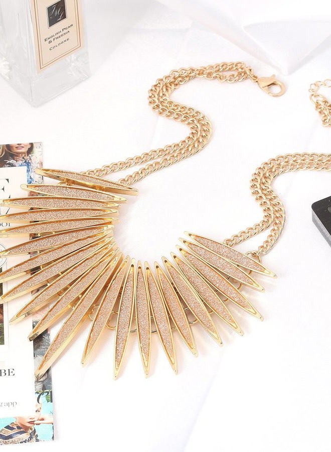 MOLOCH Sparkling Druzy Leaf Choker Necklace Fashion Gold-Tone Collar Necklace Bib Statement Chunky Tribal Necklace Woman Jewelry, Metal, druzy - Image 5