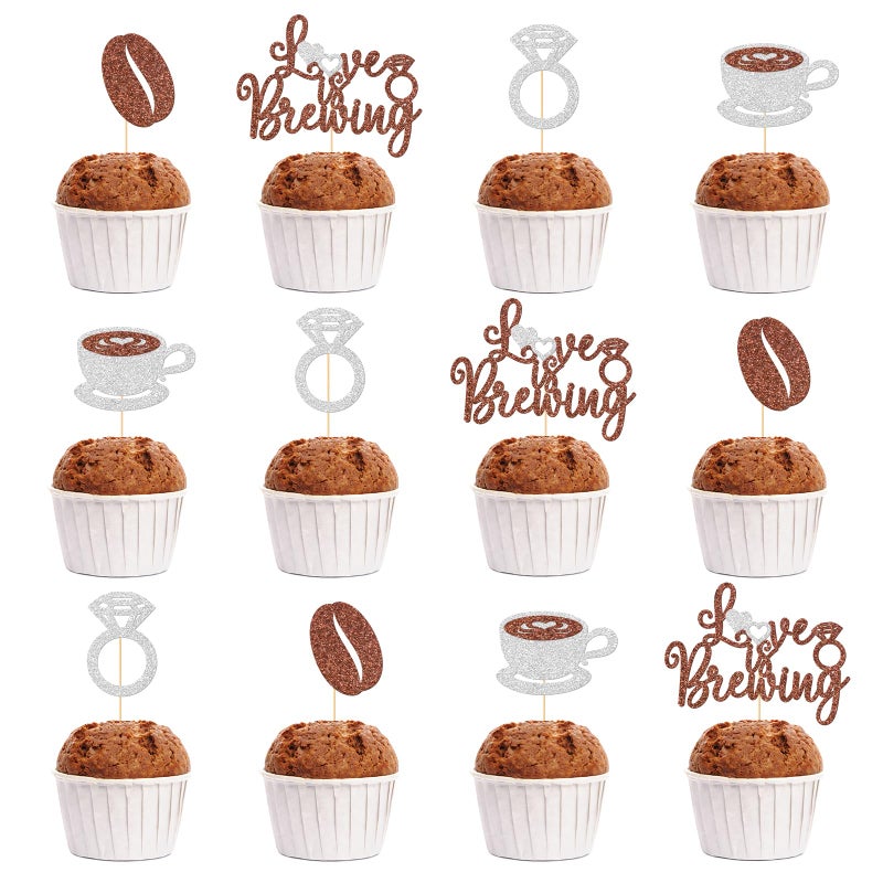FOZEE Love is Brewing Bridal Shower Cupcake Topper, Coffee BridalShower Decorations, Coffee Themed Party Decorations, Love is Brewing Bridal Shower Party Decor, 24Pcs - Image 1