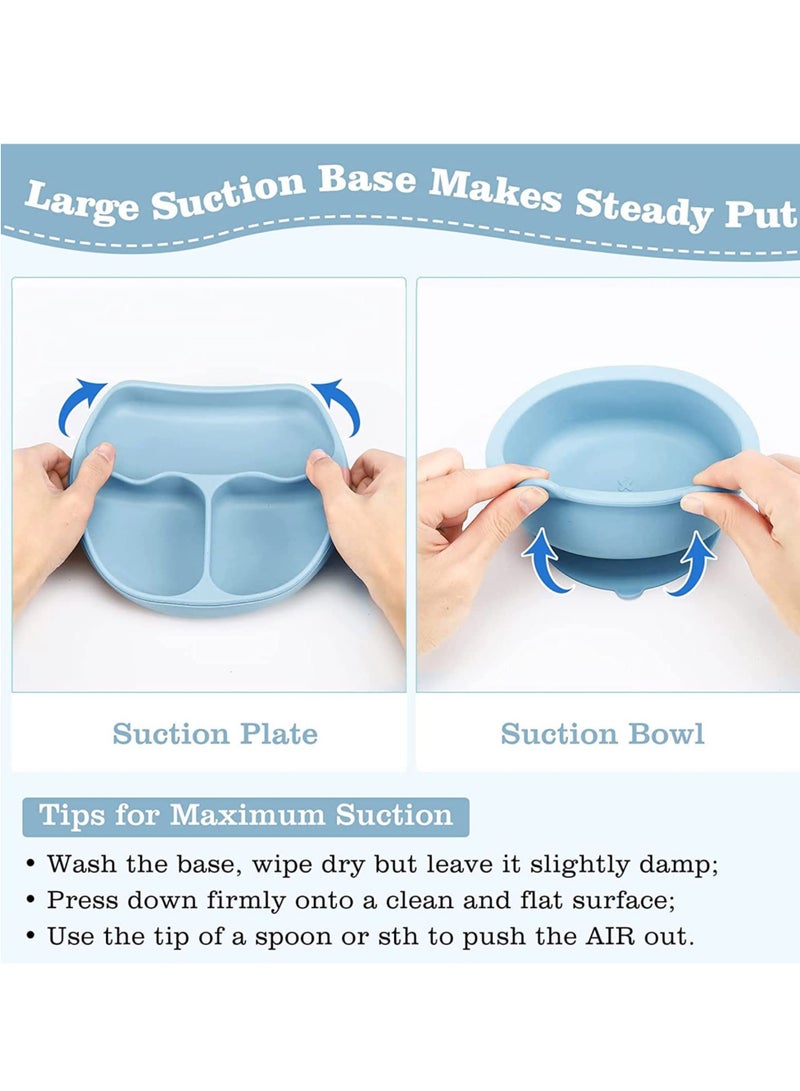 LINJIE Baby Feeding Set Baby Tableware Set With Suction Bowl Divided Plate Baby Led Weaning Supplies With Spoons Forks Sippy Cup Adjustable Bib Eating Utensils for 6 Plus Months Blue - Image 4