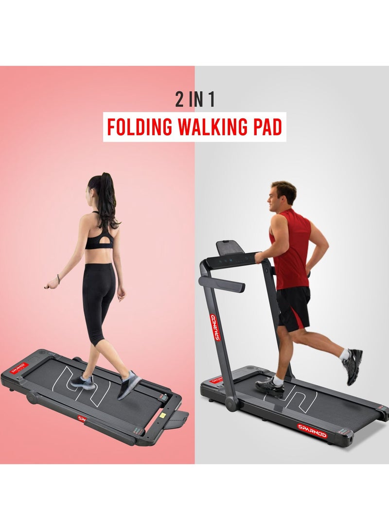 Sparnod Fitness جهاز مشي Sparnod Fitness STH-3060 فائق النحافة 2 في 1 قابل للطي تحت المكتب للاستخدام المنزلي - 4 HP Peak، مثبت مسبقًا، مكبرات صوت بلوتوث، يمكن تخزينه تحت السرير/الأريكة، وزن المستخدم 110 كجم - Image 2