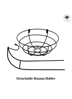 sulfar Mild Steel Fruit Bowl with Detachable Banana Holder Fruit & Vegetable Basket, Vegetable Stand, Banana Stand with Hook for Dining Table Kitchen (Black)  - Image 3