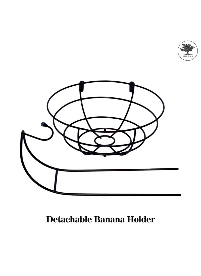 sulfar Mild Steel Fruit Bowl with Detachable Banana Holder Fruit & Vegetable Basket, Vegetable Stand, Banana Stand with Hook for Dining Table Kitchen (Black)  - Image 3