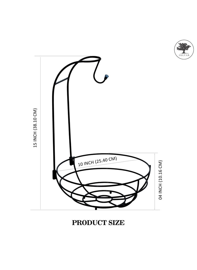 sulfar Mild Steel Fruit Bowl with Detachable Banana Holder Fruit & Vegetable Basket, Vegetable Stand, Banana Stand with Hook for Dining Table Kitchen (Black)  - Image 2