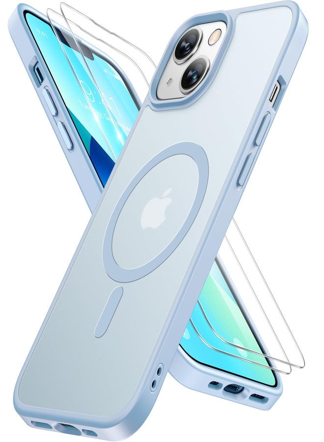 ميراكيس جراب Miracase المغناطيسي لهاتف iPhone 13 مقاس 6.1 بوصة (متوافق مع MagSafe) (مع واقيين للشاشة) حماية بمعايير عسكرية، غطاء هاتف شفاف غير لامع مقاوم لبصمات الأصابع، لون أزرق فاتح - Image 1