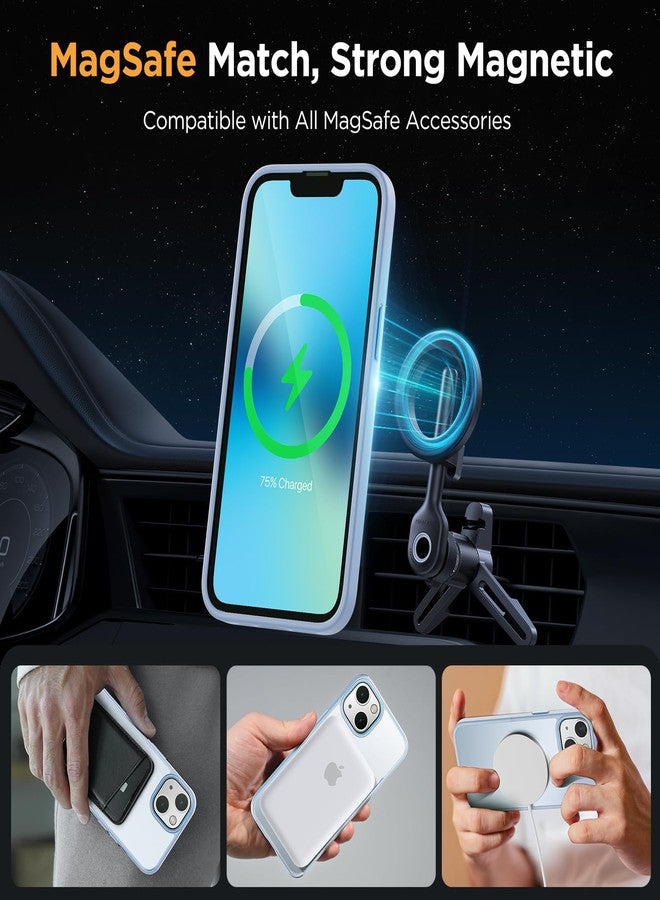 ميراكيس جراب Miracase المغناطيسي لهاتف iPhone 13 مقاس 6.1 بوصة (متوافق مع MagSafe) (مع واقيين للشاشة) حماية بمعايير عسكرية، غطاء هاتف شفاف غير لامع مقاوم لبصمات الأصابع، لون أزرق فاتح - Image 3