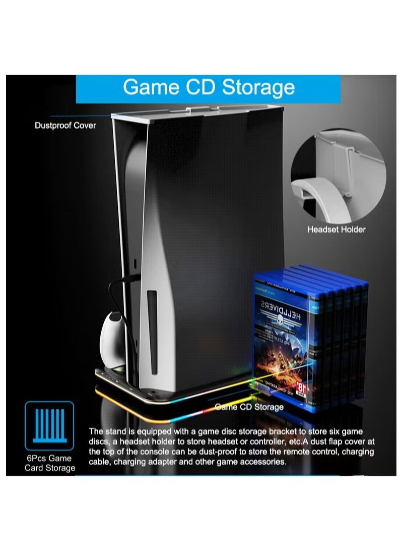 دعم PS5 و محطة التبريد ، مع وحدة تحكم مزدوجة محطة شحن بلاي ستيشن 5 تعزية ، PS5 الملحقات ، بما في ذلك وحدة تحكم شاحن ، مروحة تبريد ، سماعة الدعم ( PS5 - الدهون نسخة 2023 )