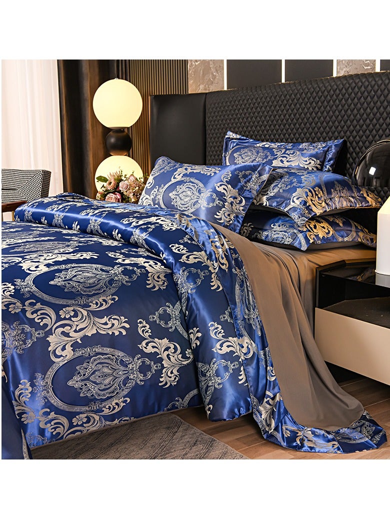 Luxury European Style Villa High Precision Bed 6 Piece Set 200x230 Real Silk Satin Jacquard Skin-friendly Silky Cool Bedding  - Image 1