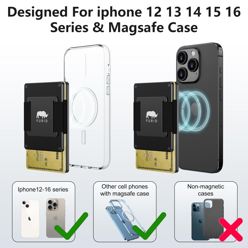 furid Magnetic Card-Wallet Compatible with Apple MagSafe: Slim Wallet with Cash Strap for iPhone 16/15/14/13/12 Series Pro Max, Minimalist Wallet - Image 2