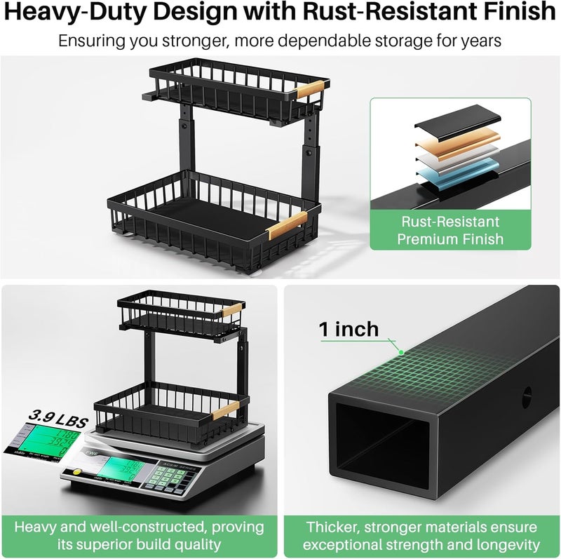 Kitstorack Under Sink Organizer, 2 Packs 2 Tier Under Sink Organizers and Storage, Slide out Pull out Cabinet Organizer Shelf, Metal Sliding Drawer for Kitchen Bathroom Pantry Cabinet Closet Organization Rack - Image 5