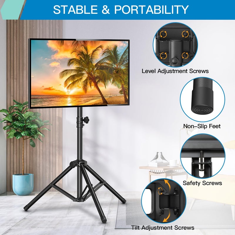 PERLESMITH TV Tripod Stand with Â±20Â° Tilt and 360Â° Swivel,Portable TV Stand for 37-85 Inch LED LCD OLED Flat Screen TVs,Height Adjustable Outdoor TV Stand with VESA 600x400mm up to 110 lbs PSTM2 - Image 2