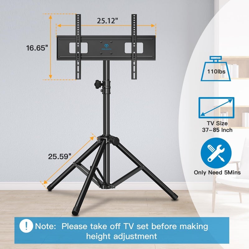 PERLESMITH TV Tripod Stand with Â±20Â° Tilt and 360Â° Swivel,Portable TV Stand for 37-85 Inch LED LCD OLED Flat Screen TVs,Height Adjustable Outdoor TV Stand with VESA 600x400mm up to 110 lbs PSTM2 - Image 5