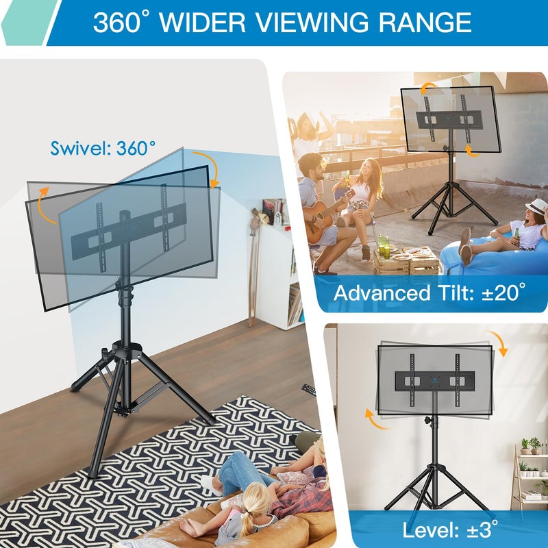 PERLESMITH TV Tripod Stand with Â±20Â° Tilt and 360Â° Swivel,Portable TV Stand for 37-85 Inch LED LCD OLED Flat Screen TVs,Height Adjustable Outdoor TV Stand with VESA 600x400mm up to 110 lbs PSTM2 - Image 3