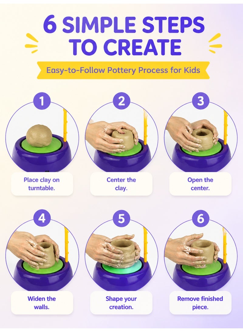 Electric Pottery Wheel for Kids - DIY Clay Pottery Studio Craft Kit - Educational Pottery Machine with Pulling Function - Creative Art Set Toy for Beginner Kids Gift - Image 2