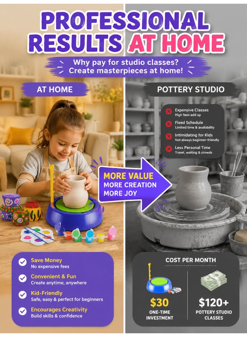 Electric Pottery Wheel for Kids - DIY Clay Pottery Studio Craft Kit - Educational Pottery Machine with Pulling Function - Creative Art Set Toy for Beginner Kids Gift - Image 5