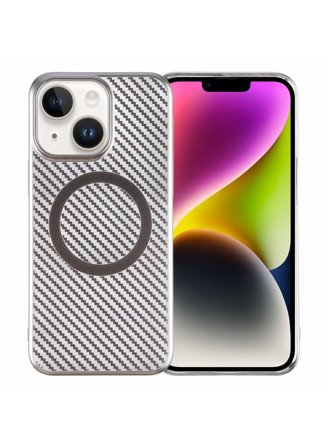 S-TOP Case For iPhone 14 6D Plated Carbon Fiber Clear Magsafe PC Phone Case - Image 1
