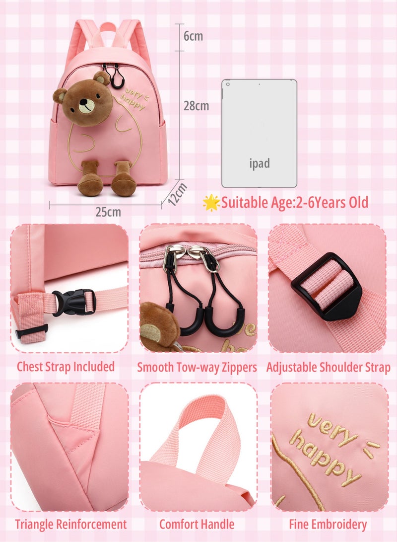 Cute Pink Teddy Bear Backpack – Lightweight Mini Travel Bag for Toddler Girls, Cartoon Animal Design, Ideal for Kindergarten, Nursery & Gifts, For Ages 2–6 - Image 4
