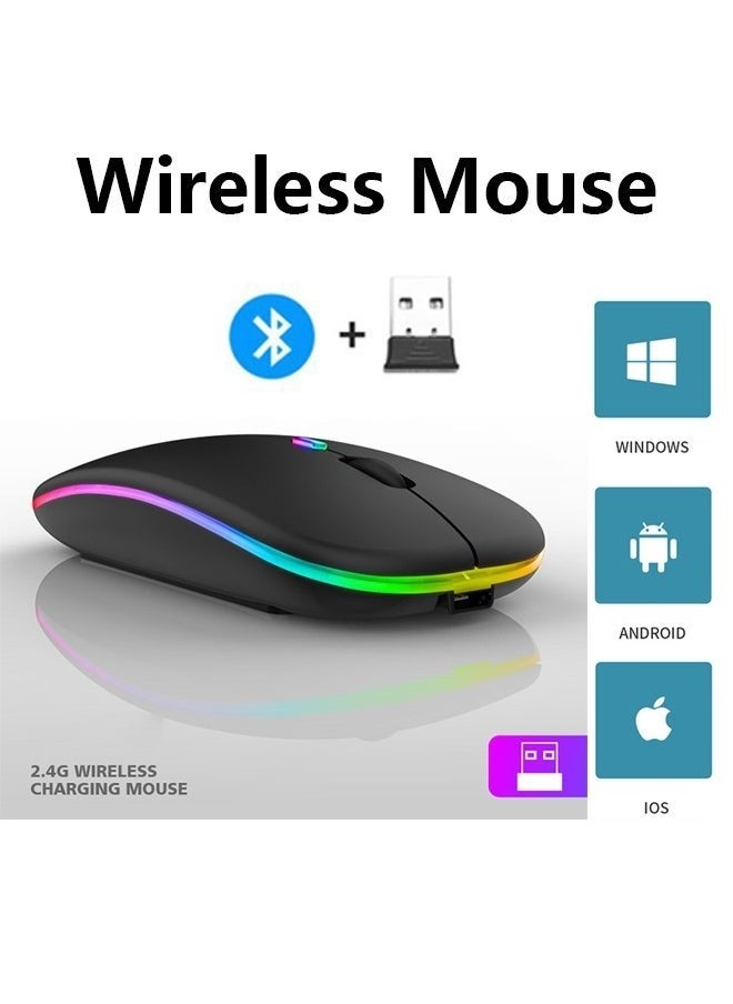 Generic Wireless Bluetooth Mouse Rechargeable LED Silent Slim Laptop Mouse Portable(Bluetooth5.2 and 2.4GHz USB Receiver) Dual Mode Computer Mouse for Laptop/iPad Tablet/Apple Computer/MacBook (Black)  - Image 2