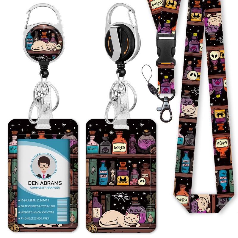Piefly Lanyards for Id Badges, Magic Cat Badge Holder with Retractable Reel Belt Clip, Work Name Tag Lanyard Vertical ID Card Protector Case for Women Nurse Nursing Doctor Teacher Student - Image 1