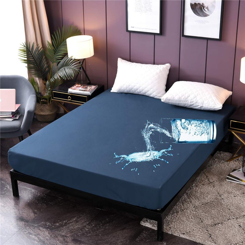 Holawakaka Holawakaka Queen Waterproof Mattress Encasement Protector Blue Fitted Sheet Breathable Bed Mattress Pad Cover 14 Deep Pocket Blue Queen 