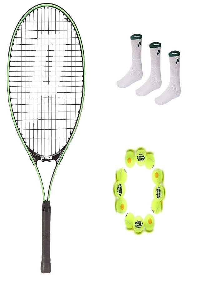 برنس مضرب تنس برينس تور 23 مع 12 كرة تنس برتقالية من المرحلة الثانية وجوارب برينس بيضاء - Image 1
