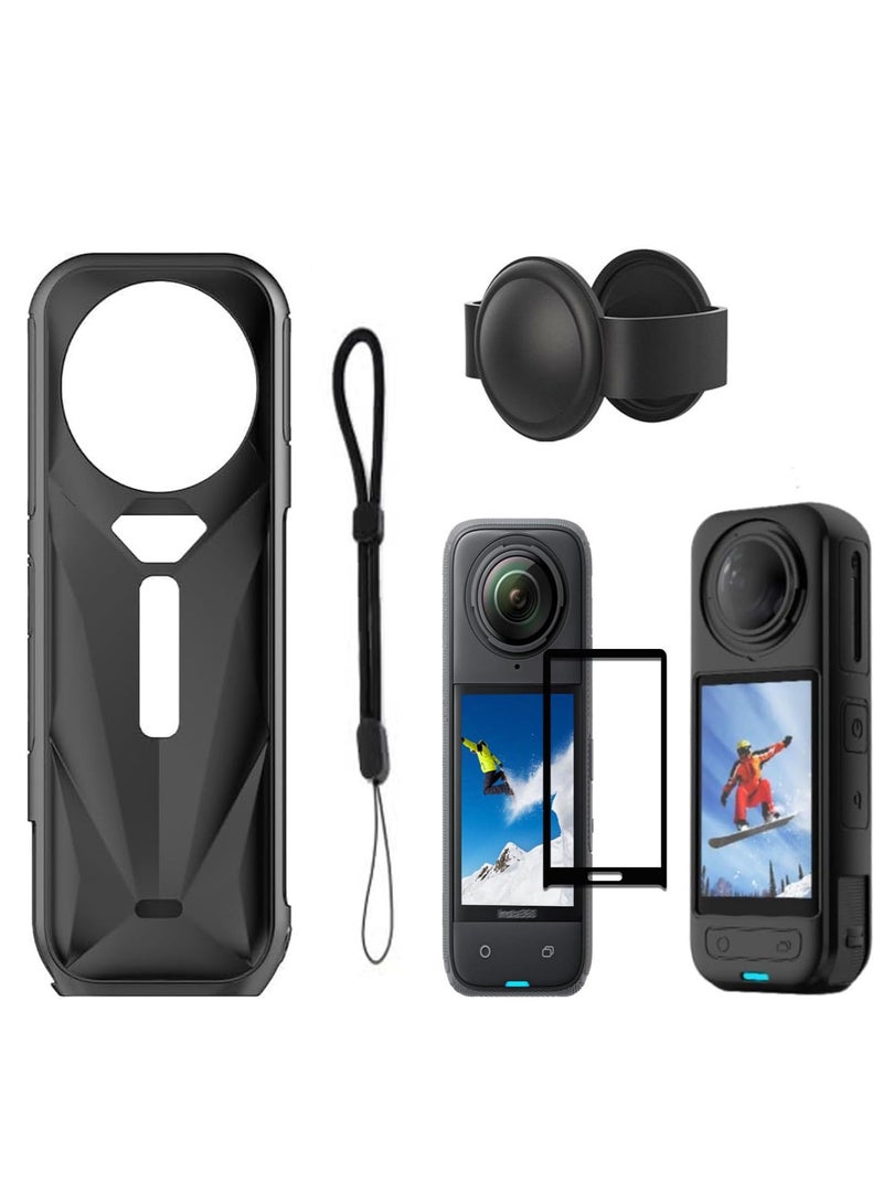 2 in 1 Screen Protector for Insta360 X5 Tempered Glass  0.3mm 9H Hardness Anti-Scrach Anti-Bubble& Protective Case + Silicone All-Round Shockproof Lens Cover  - Image 1