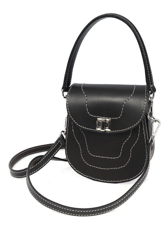 Celtic Mini Leather Shoulder Crossbody Bag with Contrast Stitch and Metal Twist Lock - Image 2
