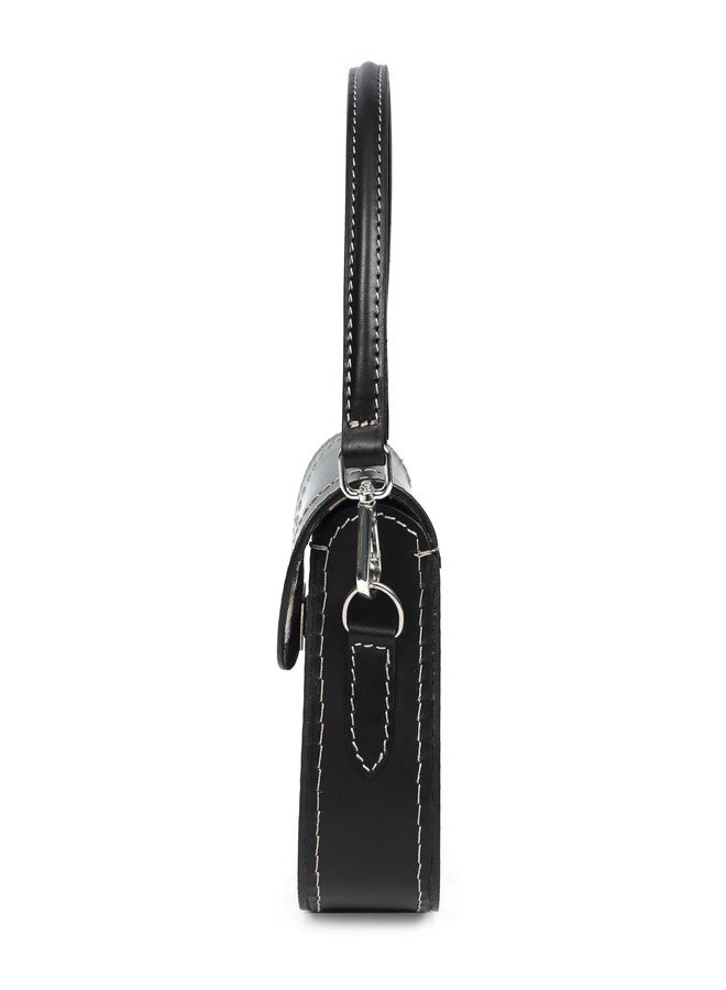 Celtic Mini Leather Shoulder Crossbody Bag with Contrast Stitch and Metal Twist Lock - Image 5