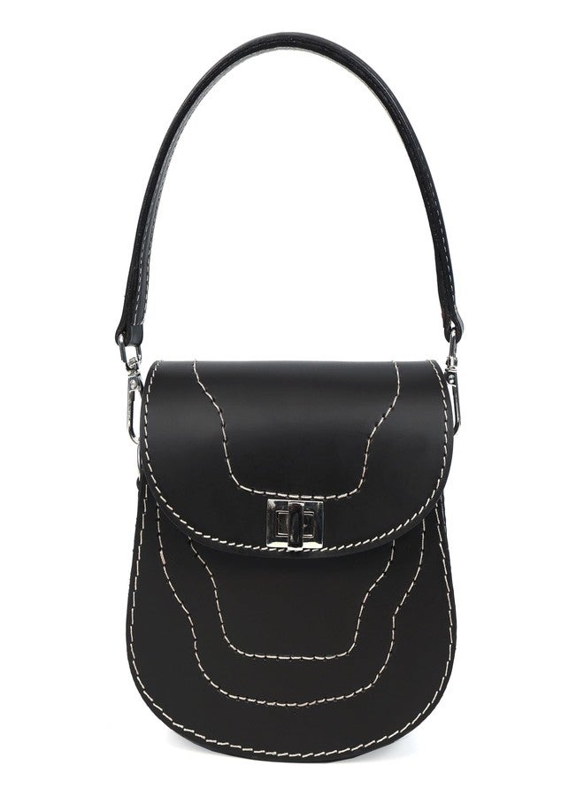 Celtic Mini Leather Shoulder Crossbody Bag with Contrast Stitch and Metal Twist Lock - Image 1