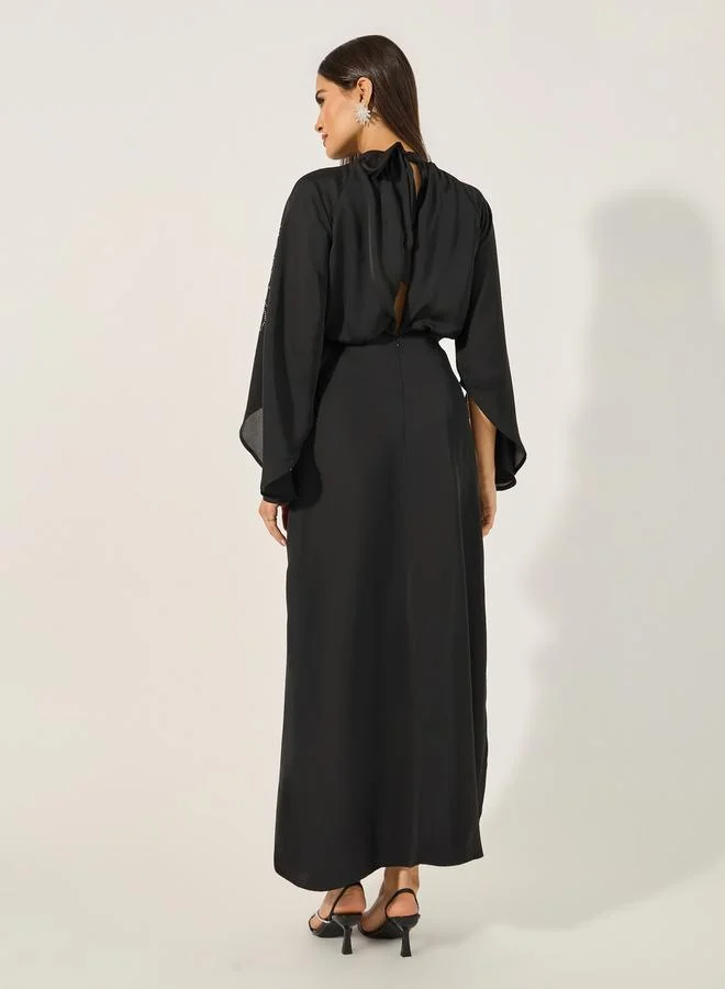 Styli Embellished Keyhole Neck A-Line Maxi Dress