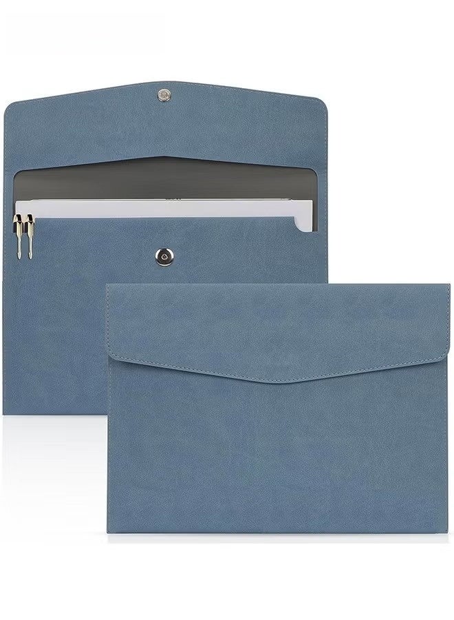 File Folder, PU Leather A4 Document Holder Organizer Filing Envelope Portfolio Case Tablet Sleeve with Magnetic Snap Closure for Home School Office Stationery (Blue) - Image 1
