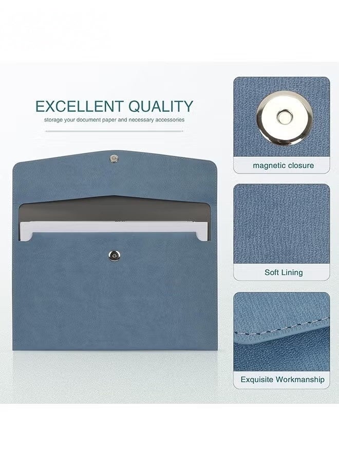 File Folder, PU Leather A4 Document Holder Organizer Filing Envelope Portfolio Case Tablet Sleeve with Magnetic Snap Closure for Home School Office Stationery (Blue) - Image 3
