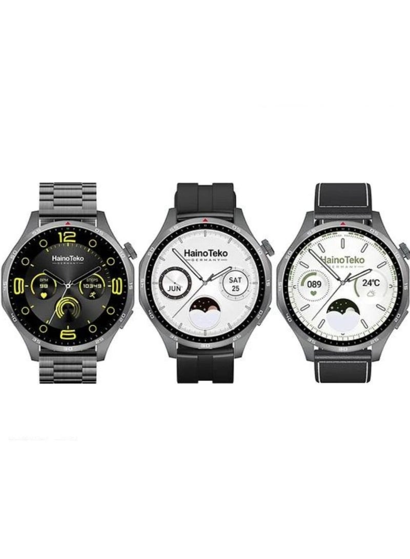 Haino Teko The RW54 smartwatch features a super-max display, a stunning size, and a sleek design. Three pairs of straps to suit your everyday style. Now, time is more sophisticated with Haino Teko. - Image 1