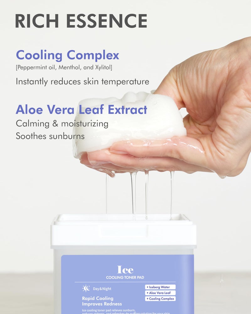 DERMAL Ice Cooling Toner Pad - Korean Soothing & Hydrating Toner Pads with Aloe Vera - After Suncare, Sunburn Relief, Redness Relief - Vegan Square, High Capacity, 120 Pads - Image 4