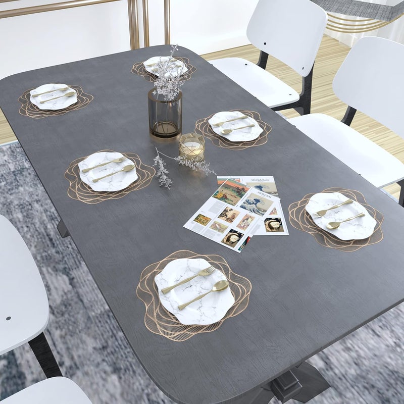 GROKI PVC Golden Placemats for Dining Table wipeable Washable Non Slip Round mats Pack of 6 - Image 2