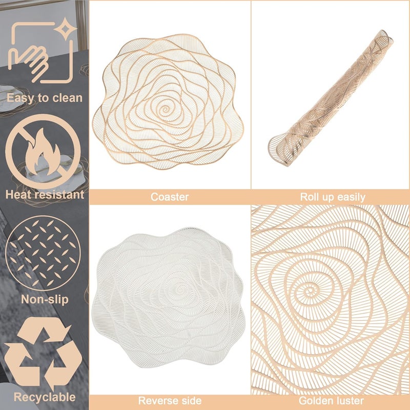GROKI PVC Golden Placemats for Dining Table wipeable Washable Non Slip Round mats Pack of 6 - Image 3