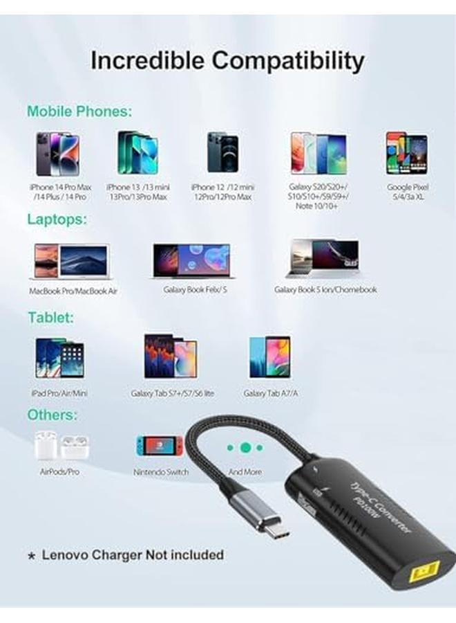 erorex Usb C To Slim Tip Adapter Pd3.0 Fast Multi Port Charging For Convert Leno Vo Square Slim Tip To Type C Power Usb If Ce And Rohs Certified Fit For Len Ovo Thinkpad Macbook Chromebook - Image 5