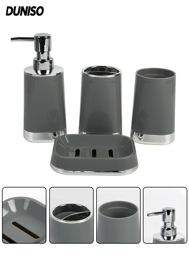 DUNISO 4 Pcs Bathroom Accessories Sets, Complete Bathroom Ensemble Sets Includes Soap Dispenser, Toothbrush Holder, Tumbler, Soap Dish for Bath Decor, Home Apartment Modern Bathroom Decor Vanity Countertop - Image 1