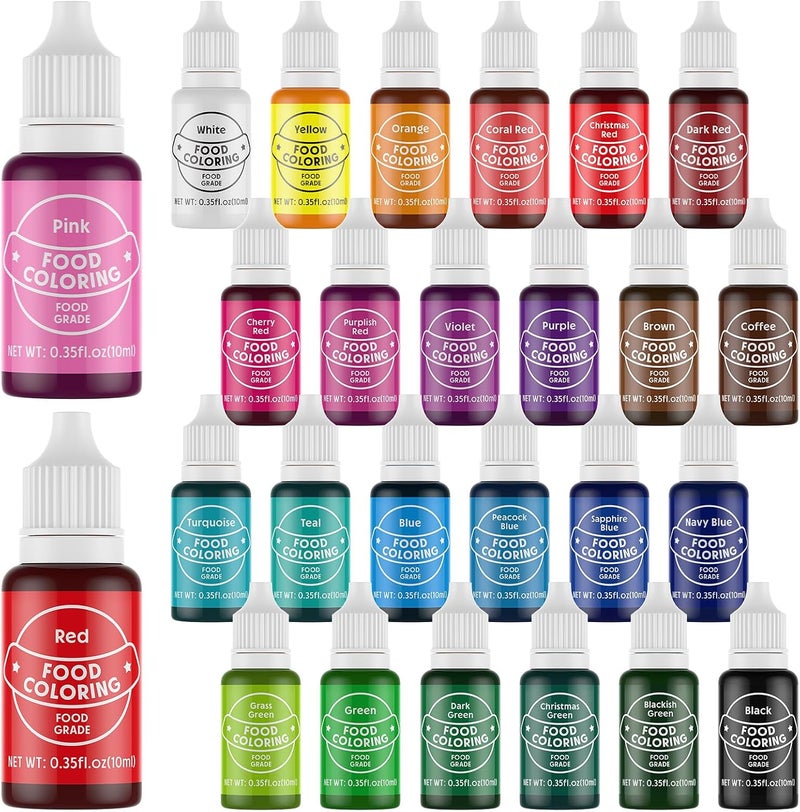 Cherrysea 26 Vibrant Food Coloring Set - Food Grade Liquid Dye for Baking, Icing, Fondant, and Dessert Decorating - 0.35 Fl. oz Bottles - Image 1