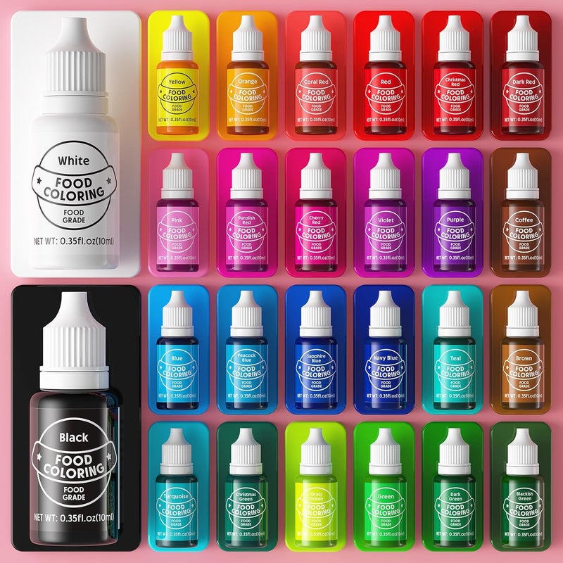 Cherrysea 26 Vibrant Food Coloring Set - Food Grade Liquid Dye for Baking, Icing, Fondant, and Dessert Decorating - 0.35 Fl. oz Bottles - Image 2