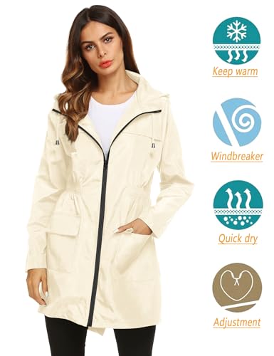 LOMON Womens Lightweight Raincoat Hooded Waterproof Active Outdoor Quick Dry Rain Jacket Beige M - Image 2