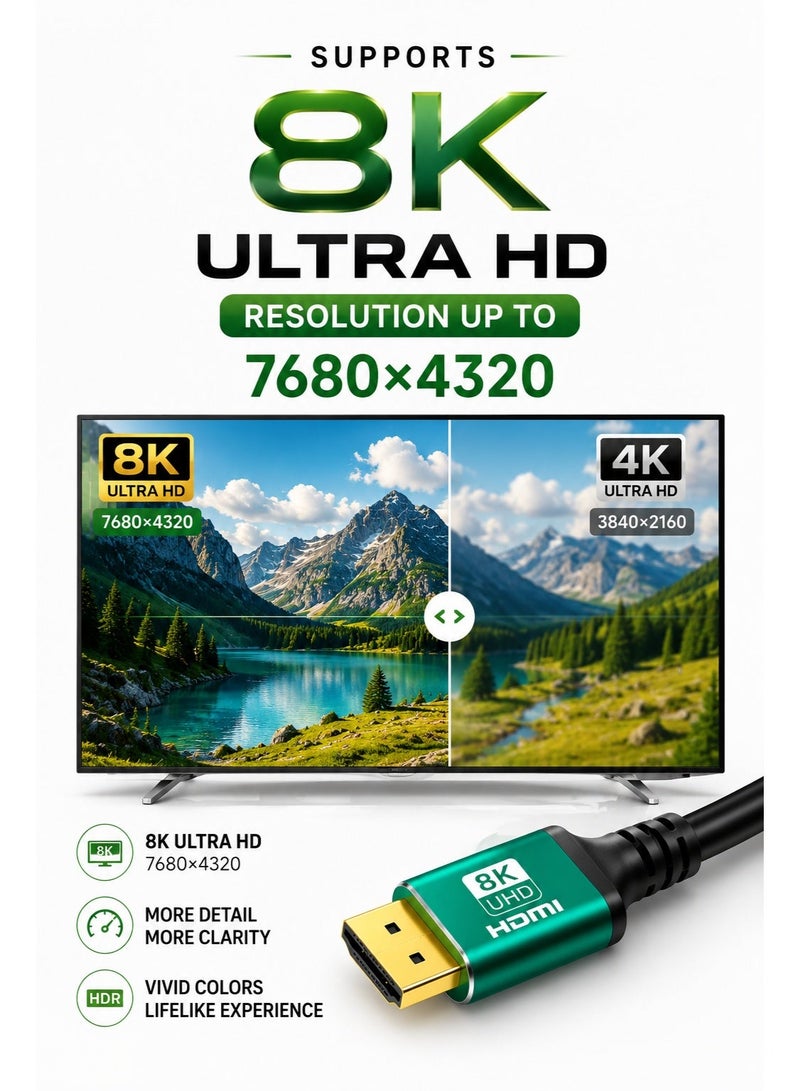 HD 8K HDMI 2.1 High Speed Cable 15M – Gold Plated Connector, 48Gbps Bandwidth, Dynamic HDR, Ultra HD Video & Audio Cable for TV, Monitor, Projector, Gaming Console & PC - Image 2