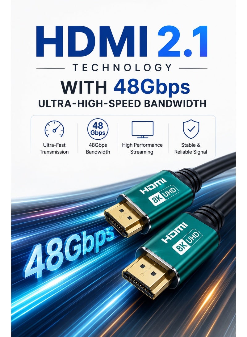 HD 8K HDMI 2.1 High Speed Cable 15M – Gold Plated Connector, 48Gbps Bandwidth, Dynamic HDR, Ultra HD Video & Audio Cable for TV, Monitor, Projector, Gaming Console & PC - Image 3